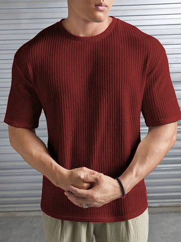 Emerce - Oversized Waffle Knit Tee For Men - Maroon